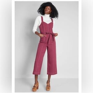 ModCloth A Solid Plan Burgundy Cropped Jumpsuit

size Small